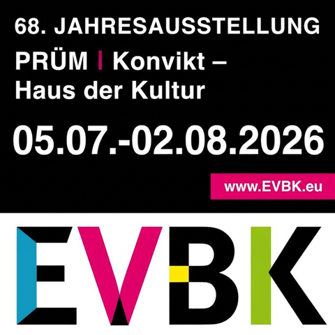Eine Ankündigung für die 68. Jahresausstellung im Konvikt, Haus der Kultur in Prüm. Die Ausstellung findet vom 05.07. bis 02.08.2026 statt.