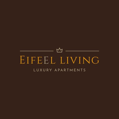 Ein elegantes Logo für „Eifeel Living“. Es präsentiert luxuriöse Apartments mit einem modernen Design.