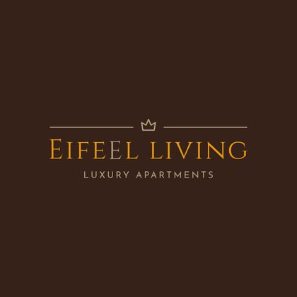 Ein elegantes Logo für „Eifeel Living“. Es präsentiert luxuriöse Apartments mit einem modernen Design.