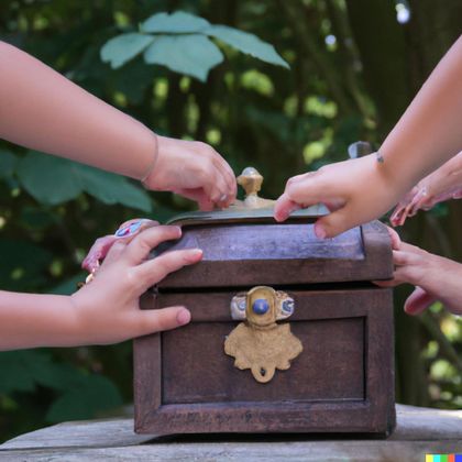Ein kreatives Schild aus Holz mit bunten Buchstaben hängt an einem Baum. Die Worte „Freunde“, „Natur“ und „Respekt“ sind deutlich sichtbar.